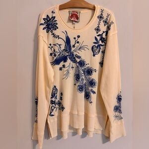 NWT Johnny Was Azure Raw Seam Oversized Sweatshirt